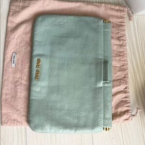 Authentic Miu Miu Green Croc Embossed Patent Leather Clutch Pouch